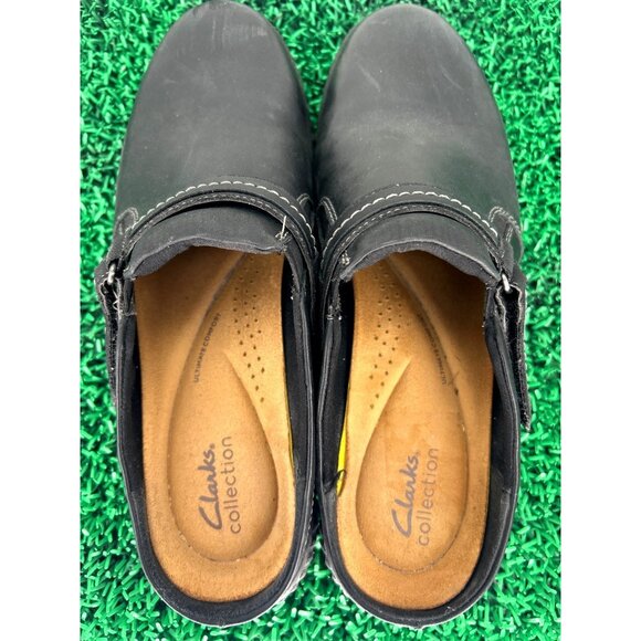Clarks Womens Collection Black Leather Slip-On Clogs Size 11 With Soft Insole - Picture 5 of 7